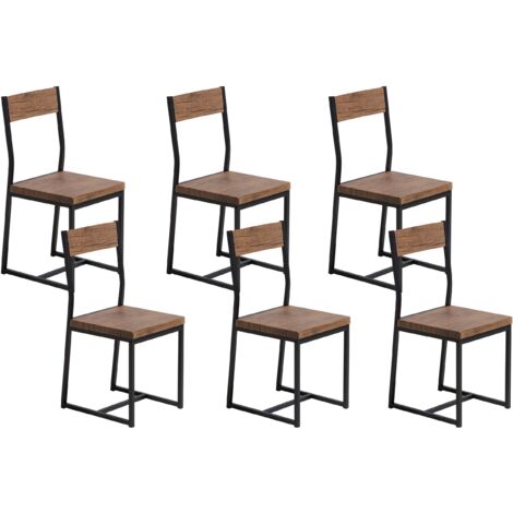 Conjunto de 6 sillas de comedor de madera oscura con patas de metal estilo industrial Laredo