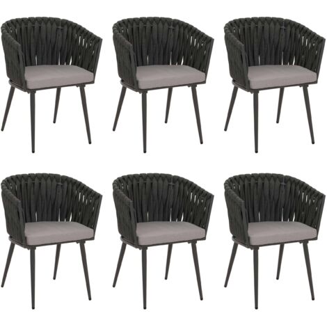 Conjunto de 6 sillas de comedor en aluminio antracita con cuerda trenzada y cojines gris claro 040009745