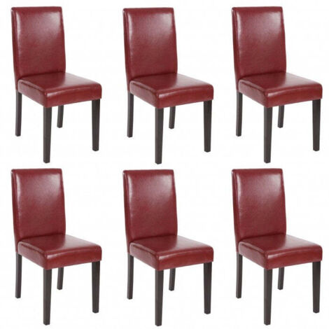 Conjunto de 6 sillas de comedor en piel sintética marrón rojiza con patas negras diseño moderno CDS04233