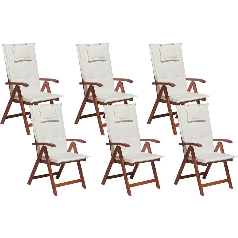 

Conjunto de 6 sillas de jardín con cojines crema TOSCANA