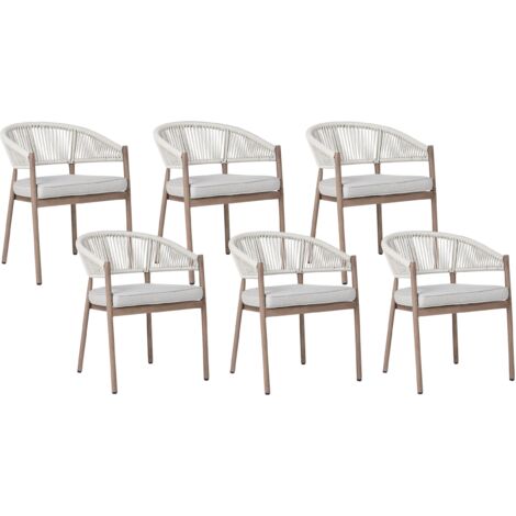 Conjunto de 6 sillas de jardín de metal aluminio transferencia térmica apilables resistente a la intemperie patio exterior madera oscura y gris pardo Flavia