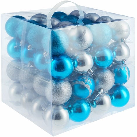 Conjunto de 64 bolas de Navidad en plata/azul - adorno navideño para árbol, complementos festivos para decorar, bolas de decoración para árbol de Navidad
