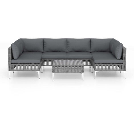 Conjunto de 7 sofás de exterior de ratán de 67 x 67 x 67 cm que ofrecen un confort óptimo y una elegante mesa de centro de ratán sintético gris 200011908