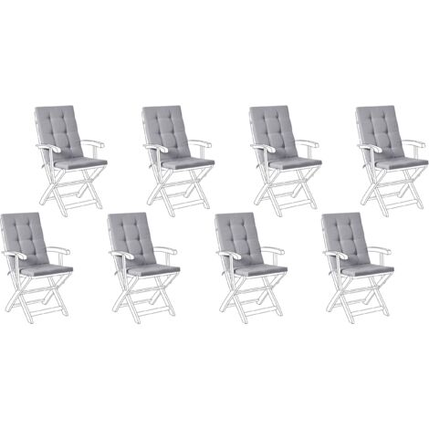 Conjunto de 8 cojines para asiento y respaldo de sillas de exterior con lazos gris claro Maui Premium