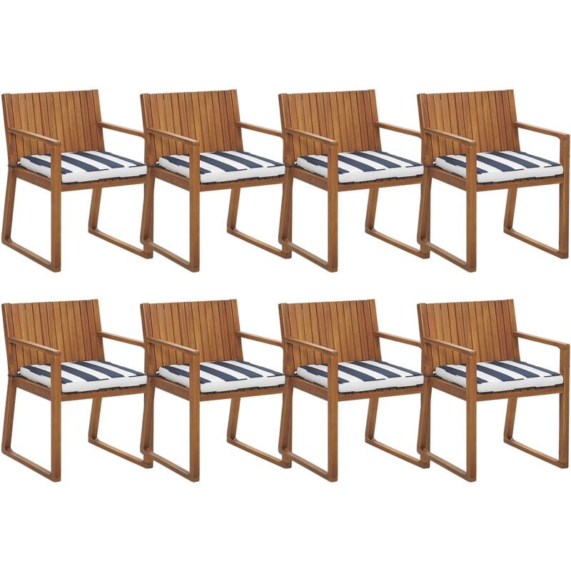 

Conjunto de 8 sillas de jardín con cojines azul/blanco SASSARI