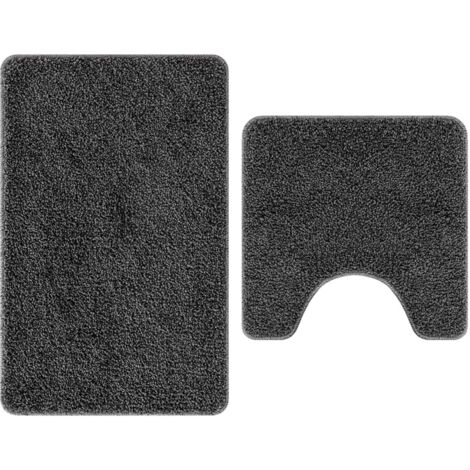 Conjunto de alfombra de baño antideslizante 2 pcs Gris oscuro vidaXL