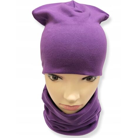 Conjunto de algodón GORRO + BUFANDA talla 56-62 doble MORADO
