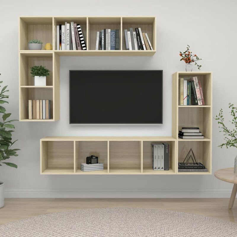

Conjunto de armario TV 4 piezas aglomerado color roble Sonoma