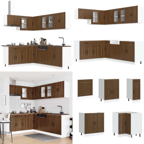 Conjunto de armarios de cocina de 11 piezas "Kalmar" de madera de ingeniería de roble marrón - Armarios de cocina de madera - Armarios de cocina de roble