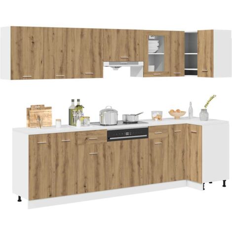 Conjunto de armarios de cocina de 11 piezas "Lyon" de madera de ingeniería de roble artesanal