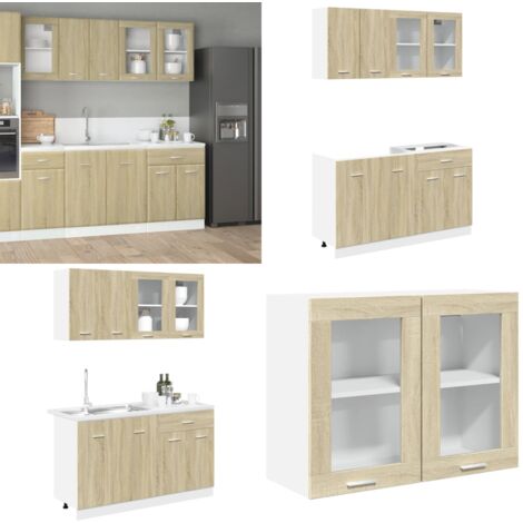 Conjunto de armarios de cocina de 4 piezas "Lyon" de madera de ingeniería de roble Sonoma - Almacenamiento de cocina - Muebles de cocina