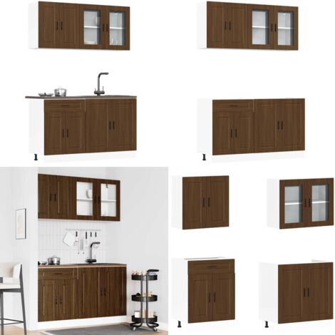 Conjunto de armarios de cocina de 4 piezas "Porto" de en madera de ingeniería de roble marrón - Muebles de cocina - Armarios de cocina de madera