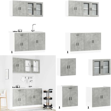 Conjunto de armarios de cocina de 4 piezas "Porto" de en madera de ingeniería gris hormigón - Armarios de cocina de madera - Armarios de cocina de 4 piezas