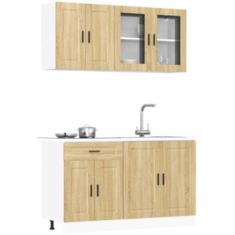 Conjunto de armarios de cocina de 4 piezas "Porto" de madera de ingeniería de roble