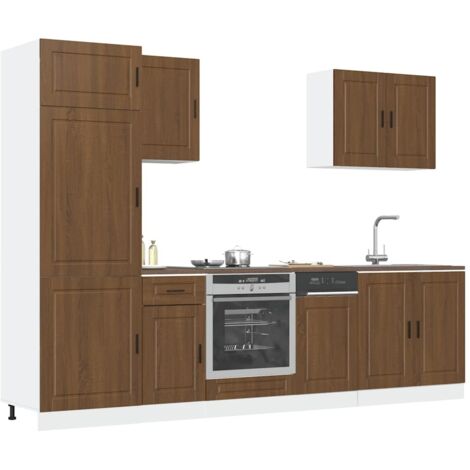 Conjunto de armarios de cocina de 7 piezas "Porto" de madera de ingeniería de roble marrón