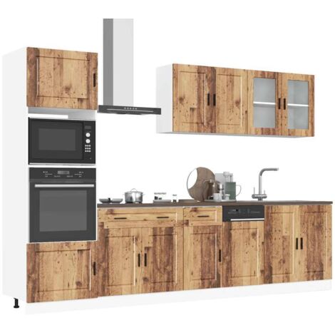 Conjunto de armarios de cocina de 7 piezas "Porto" de madera vieja de ingeniería