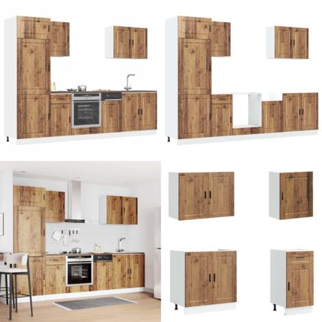 Conjunto de armarios de cocina de 7 piezas "Porto" de madera vieja de ingeniería - Gabinetes de cocina - Muebles de cocina