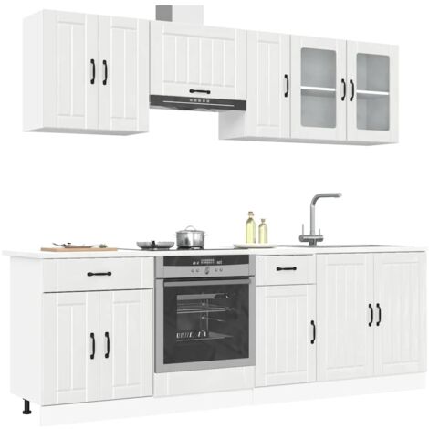 Conjunto de armarios de cocina "Lucca" de 8 piezas en madera de ingeniería blanca brillante