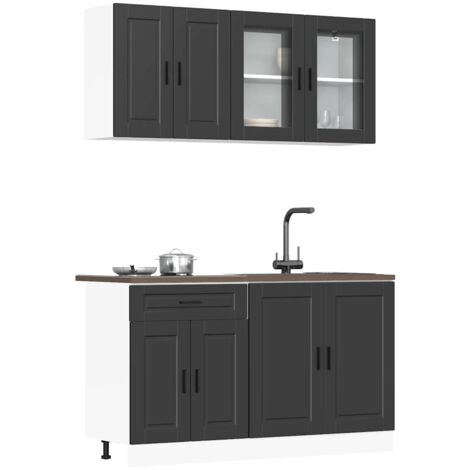 Conjunto de armarios de cocina "Porto" de 4 piezas de madera de ingeniería negra