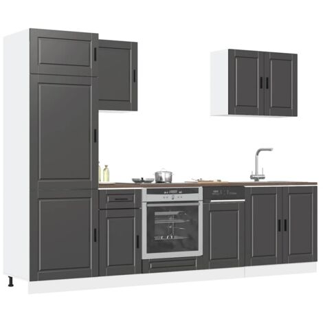 Conjunto de armarios de cocina "Porto" de 7 piezas de madera de ingeniería negra