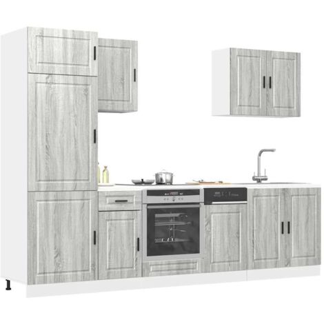 Conjunto de armarios de cocina "Porto" de 7 piezas en madera de ingeniería  gris