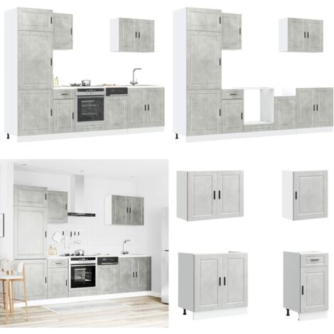 Conjunto de armarios de cocina "Porto" de 7 piezas en madera de ingeniería gris hormigón - Gabinetes de cocina - Muebles de cocina