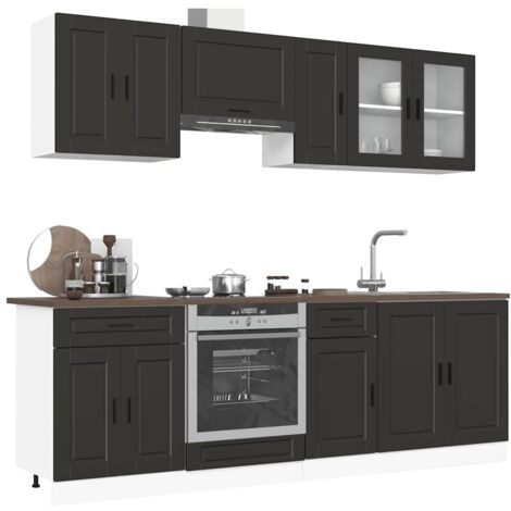 Conjunto de armarios de cocina "Porto" de 8 piezas de madera de ingeniería negra