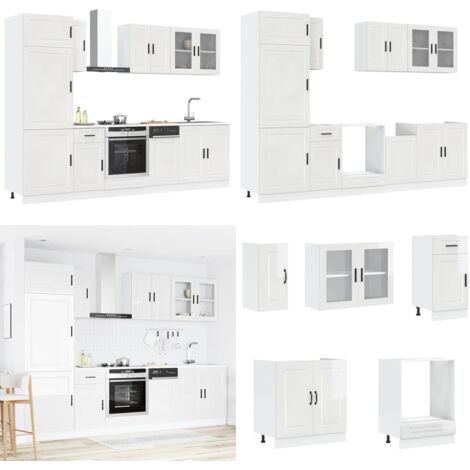 Conjunto de armarios de cocina "Porto" de 8 piezas en madera de ingeniería blanca brillante - Gabinetes de cocina - Muebles de cocina