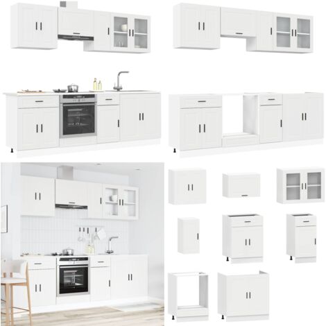 Conjunto de armarios de cocina "Porto" de 8 piezas en madera de ingeniería blanca - Gabinetes de cocina - Armarios de cocina de madera