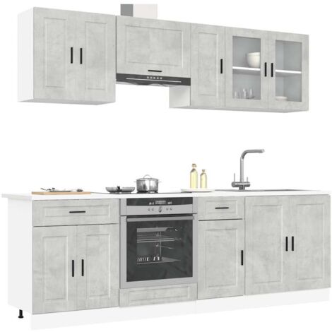 Conjunto de armarios de cocina "Porto" de 8 piezas en madera de ingeniería gris hormigón