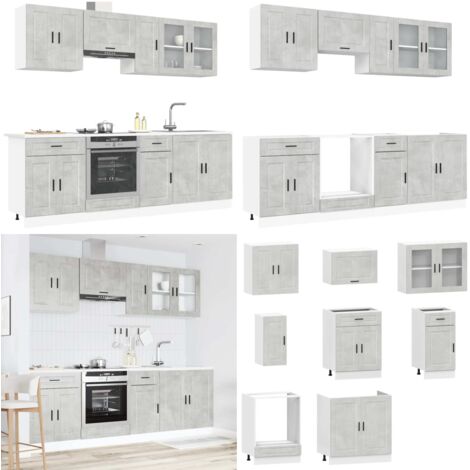 Conjunto de armarios de cocina "Porto" de 8 piezas en madera de ingeniería gris hormigón - Armarios de cocina de madera - Armarios de cocina de ingeniería
