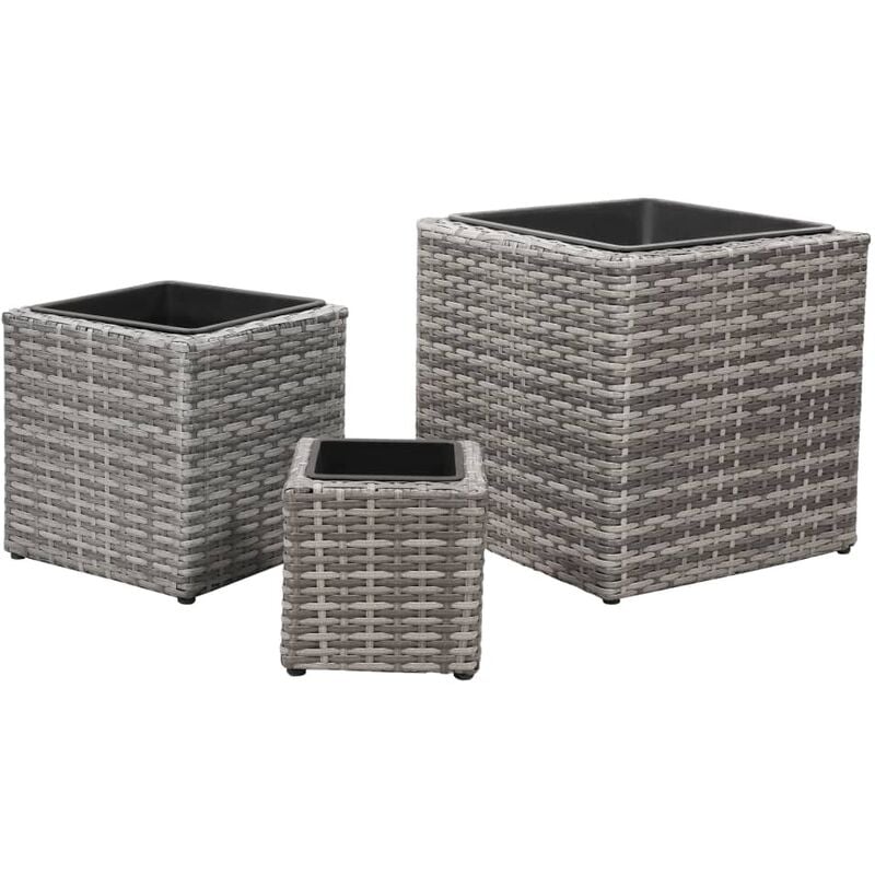 

Conjunto de arriates 3 piezas ratán sintético gris - Gris