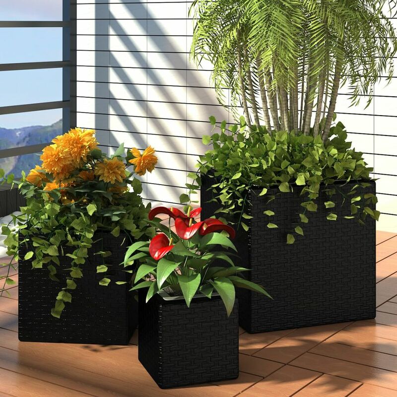 

Conjunto de arriates de ratan sintetico negro 3 piezas