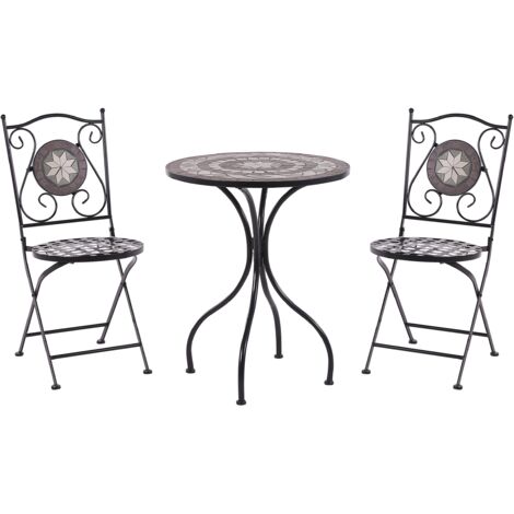 Conjunto de balcón 2 plazas de metal negro mesa sillas plegables Cariati