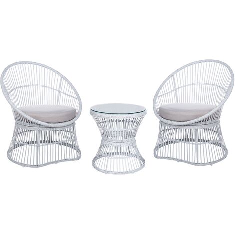 Conjunto de balcón 2 plazas de ratán blanco beige sintético 2 sillas cojines Mesyna