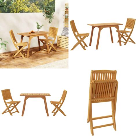 Conjunto de balcón 3 piezas madera maciza de acacia - Madera maciza - Acacia