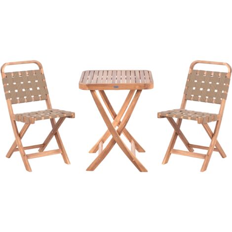 Conjunto de balcón de madera de acacia certificada patio exterior plegable marrón Calciano