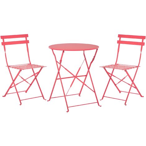 Conjunto de balcón de metal rojo mesa redonda sillas de acero exterior Fiori