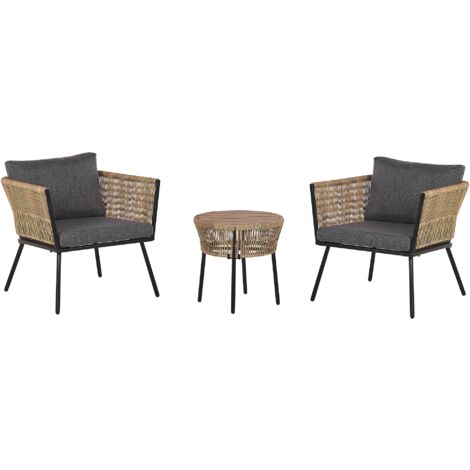 Conjunto de balcón de ratán marrón claro gris sintético cojines mesa Gargano