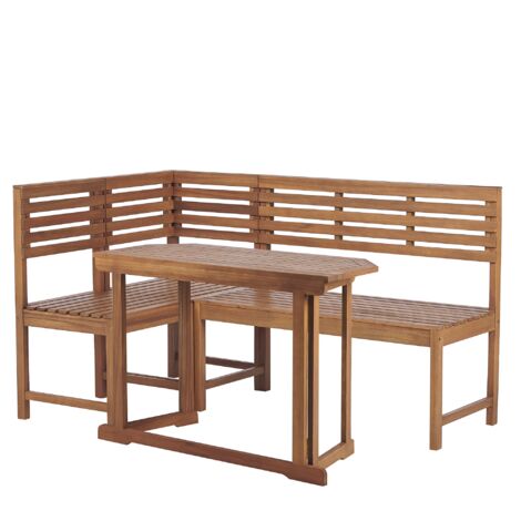 Conjunto de balcón esquinero de madera de acacia clara mesa plegable 160 x 100 cm resistente patio Treia
