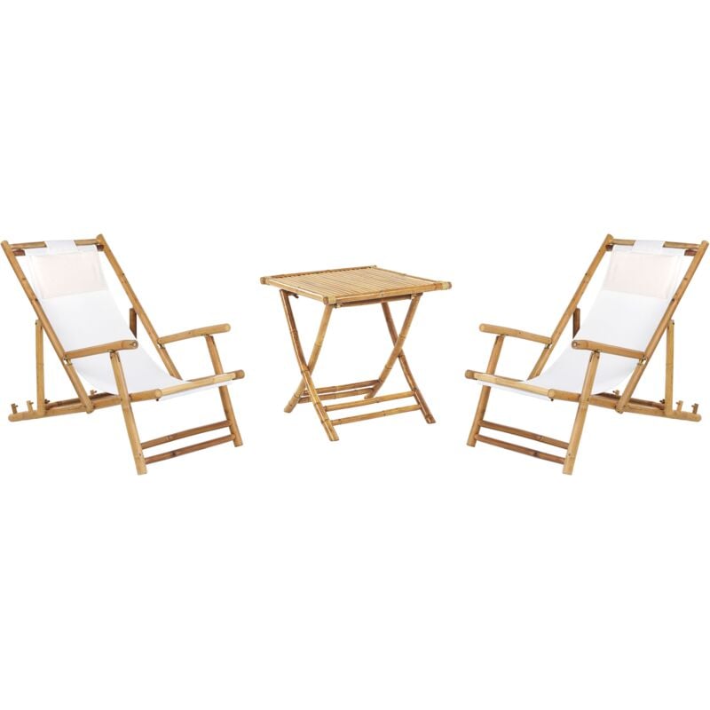 

Conjunto de balcón mesa y 2 tumbonas madera clara ATRANI/SPELLO