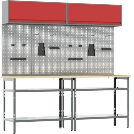 Conjunto de banco de trabajo con estante 8 pcs Rojo y Gris