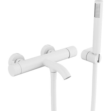 Conjunto de Bañera  Modelo HELIOS  Fabricado en Latón  Monomando  Acabado en Blanco