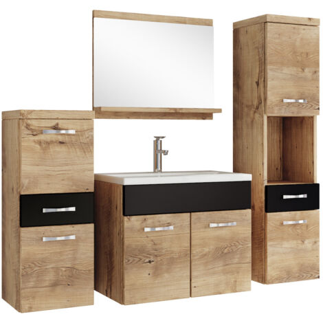 Conjunto de baño Alba 60 x 35 cm - Roble Castaño con Negro Mate