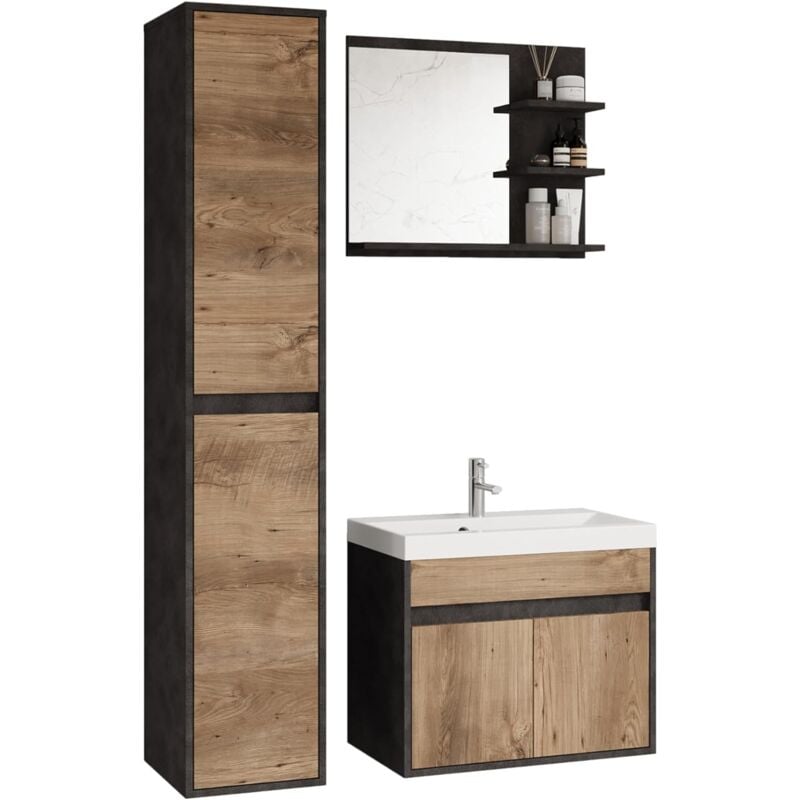 Muebles Slavic - Ensemble de meubles de salle de bain cyprus, ensemble de meubles de salle de bain, lavabo inclus, couleur pot/de châtaignier