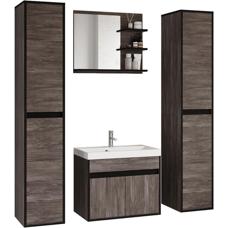 Muebles Slavic - Ensemble de meubles de salle de bain cyprus xl, ensemble de meubles de salle de bain, lavabo inclus, couleur cave/noir mat