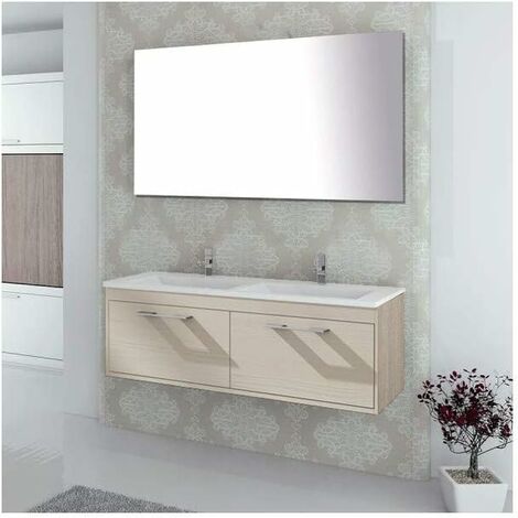 Mueble de Baño CAPRERA, lavabo dos senos y espejo 120x45Cm Blanco