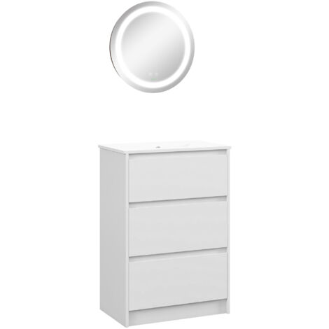 Conjunto de baño incluye 1 mueble de baño con lavabo 61x37x88 cm y 1 espejo de baño con luz LED antivaho interruptor táctil Ø50x4,6 cm