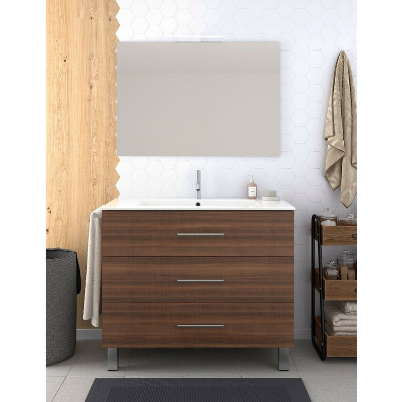 

Conjunto de baño Indus: Mueble, lavabo y espejo Fresno tea 60 cm