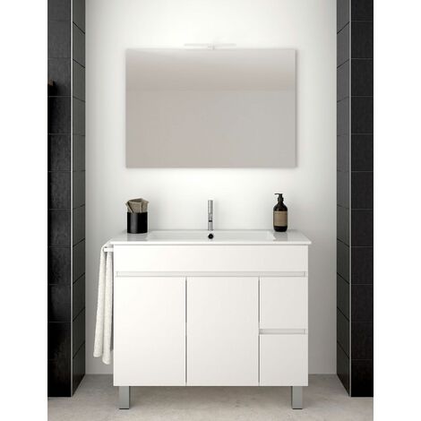 Conjunto de Baño Isquia 2 cajones y dos puertas - 7 colores distintos -15 medidas - incluye mueble, lavabo y espejo - Blanco 120 x 45 cm 2 Senos
